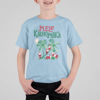 Mele Kalikimaka Santa Climb Palm Tree Hawaiian Christmas T Shirt For Kid TS09 Light Blue - Polynesian Pride