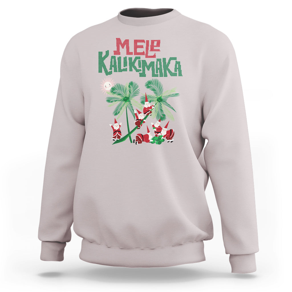 Mele Kalikimaka Santa Climb Palm Tree Hawaiian Christmas Sweatshirt TS09 Ice Gray - Polynesian Pride