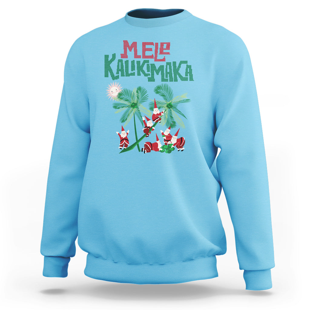 Mele Kalikimaka Santa Climb Palm Tree Hawaiian Christmas Sweatshirt TS09 Sky - Polynesian Pride