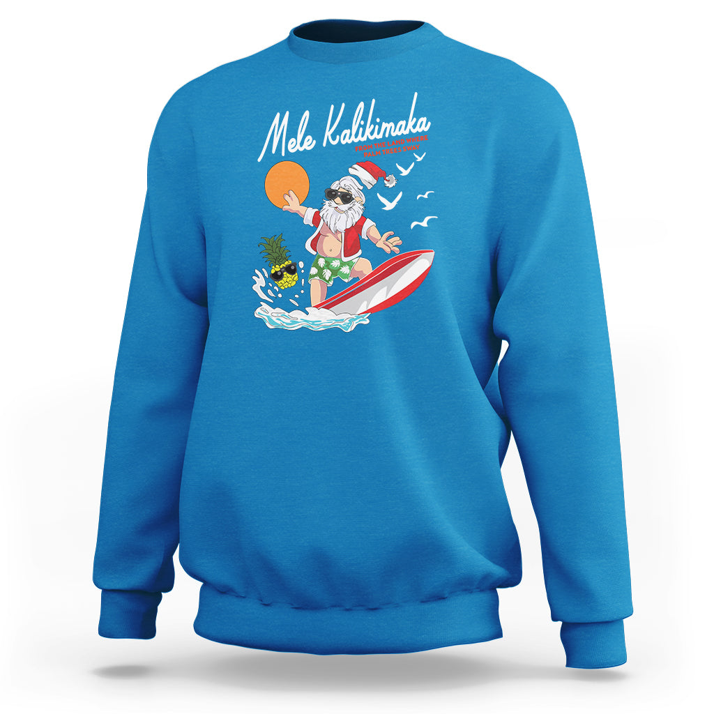 Mele Kalikimaka Surfing Santa Vintage Hawaiian Christmas Sweatshirt TS09 Sapphire - Polynesian Pride