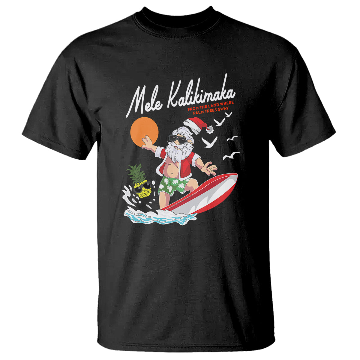 Mele Kalikimaka Surfing Santa Vintage Hawaiian Christmas T Shirt TS09 Black - Polynesian Pride