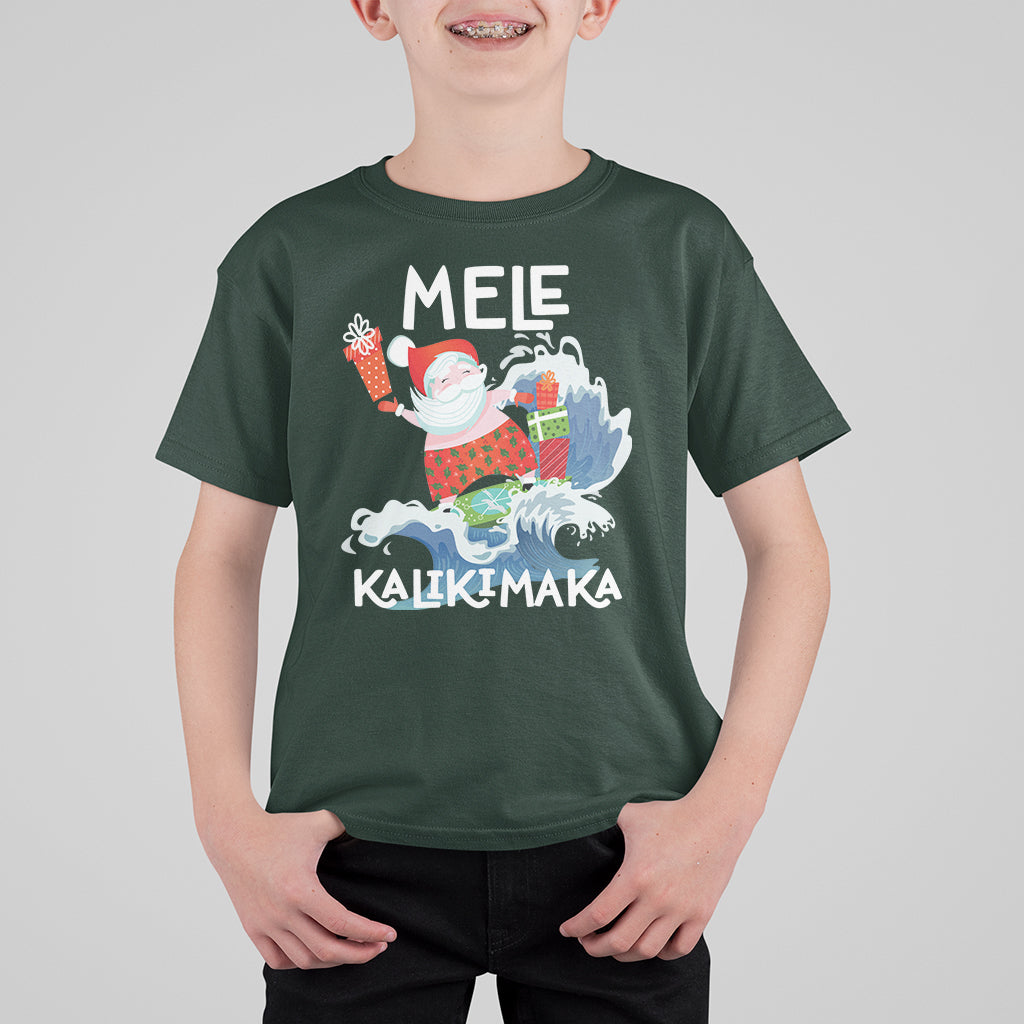 Mele Kalikimaka Surfing Cute Santa Hawaiian Christmas T Shirt For Kid TS09 Dark Forest Green - Polynesian Pride