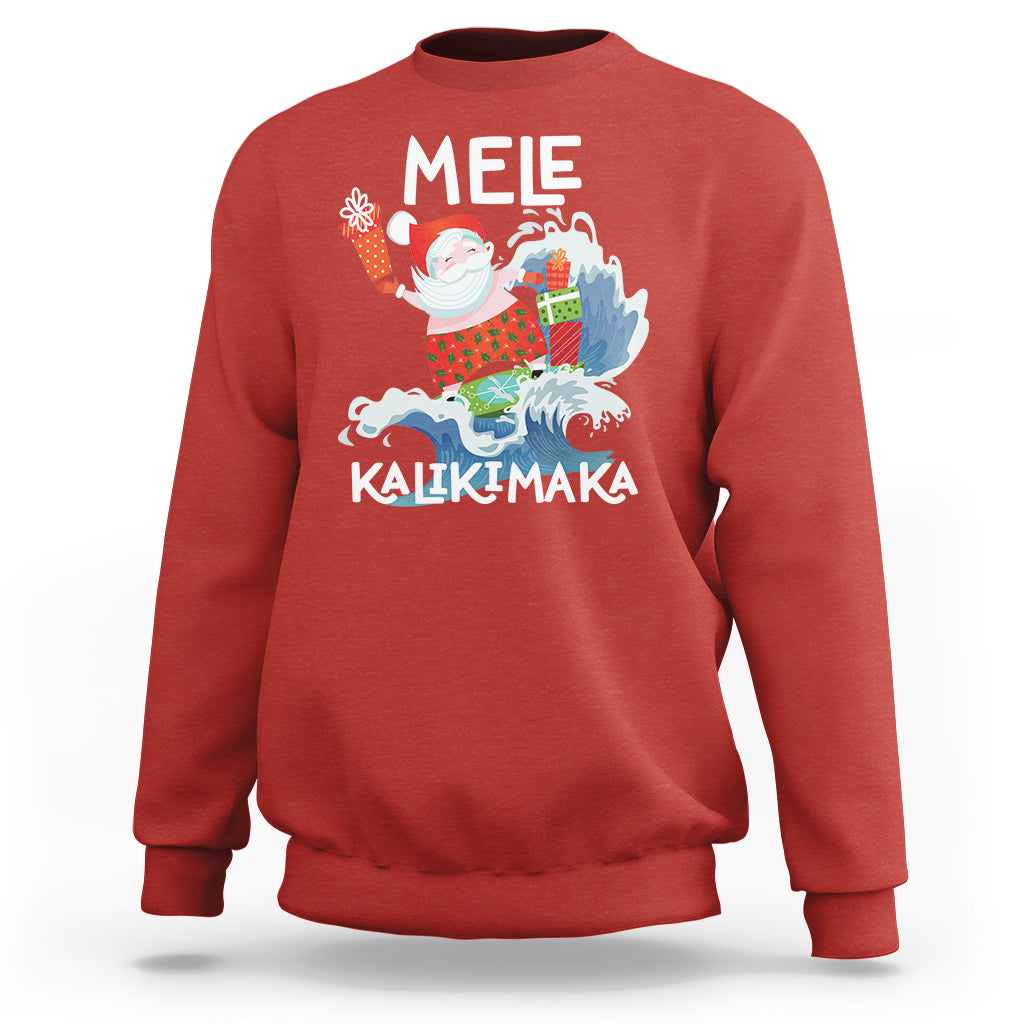 Mele Kalikimaka Surfing Cute Santa Hawaiian Christmas Sweatshirt TS09 Red - Polynesian Pride