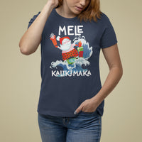 Mele Kalikimaka Surfing Cute Santa Hawaiian Christmas T Shirt For Women TS09 Navy - Polynesian Pride