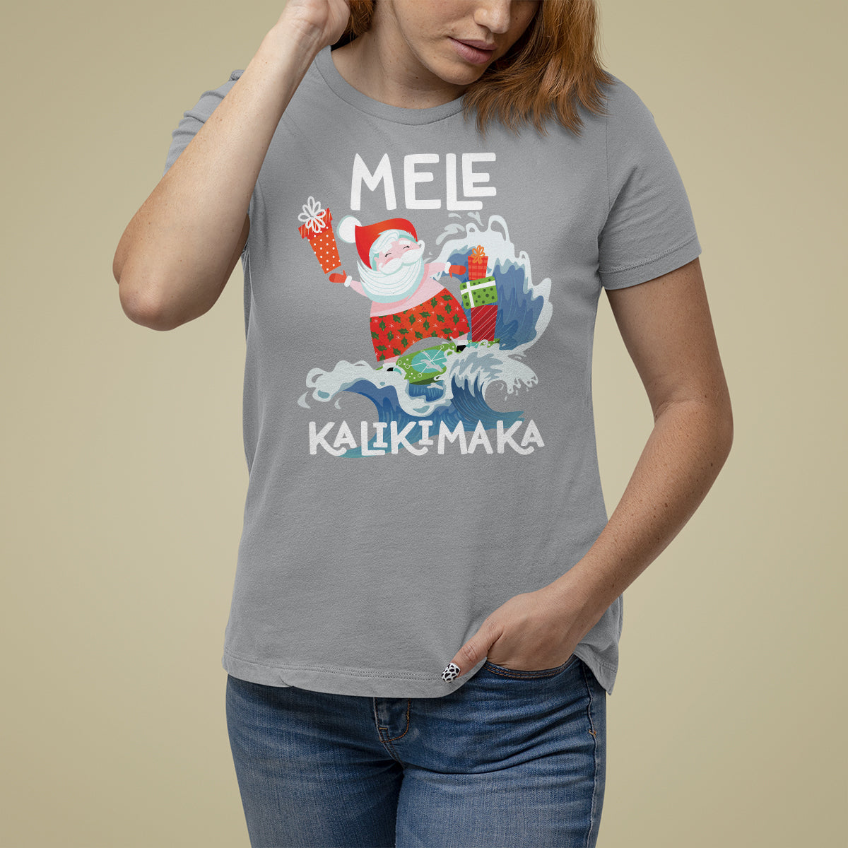 Mele Kalikimaka Surfing Cute Santa Hawaiian Christmas T Shirt For Women TS09 Sport Gray - Polynesian Pride