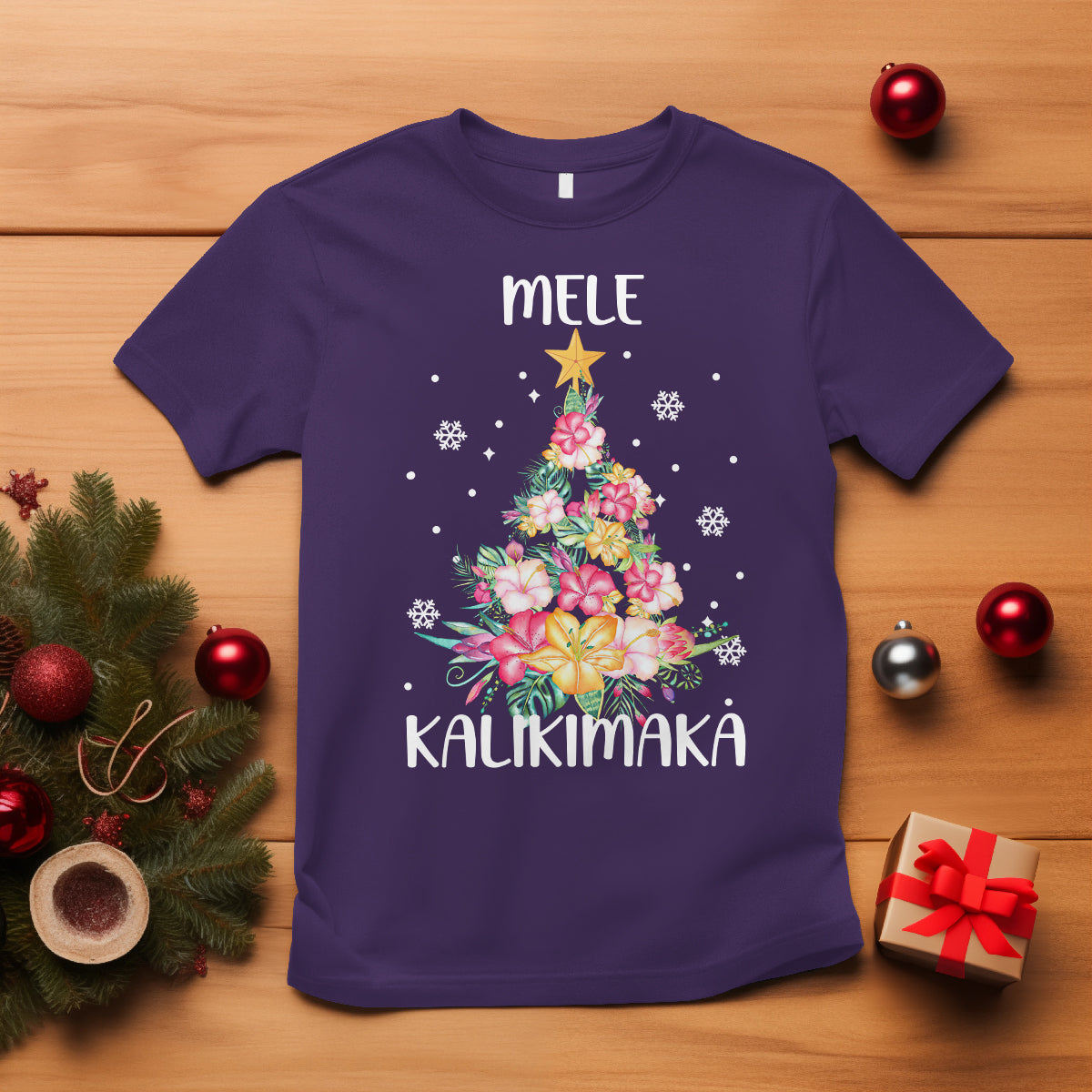 Mele Kalikimaka Hawaiian Christmas Tree Tropical Flower T Shirt TS09 Purple - Polynesian Pride