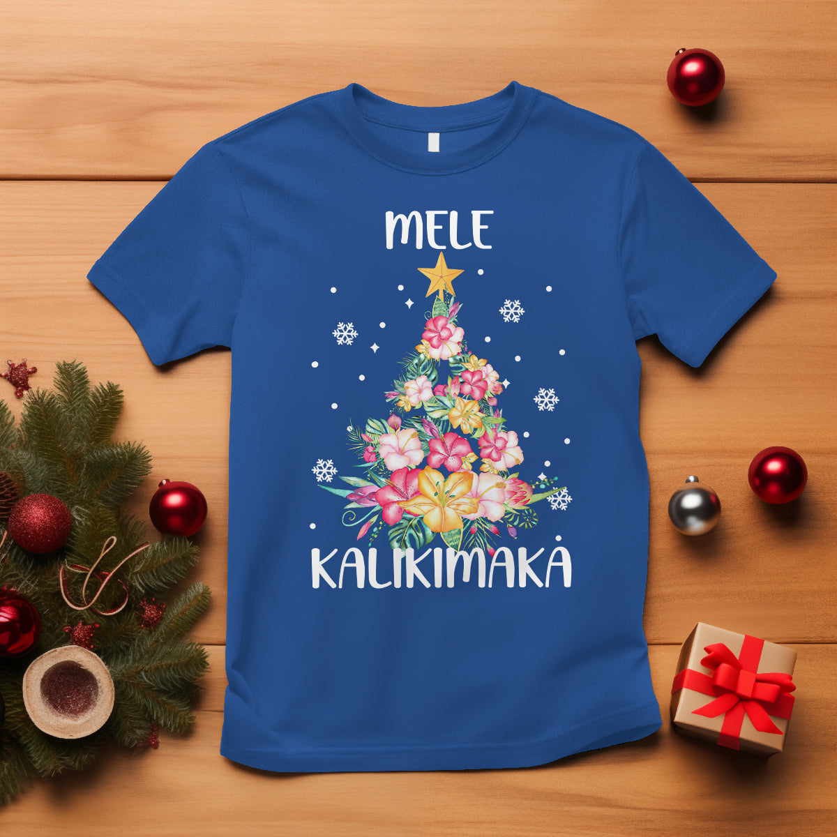 Mele Kalikimaka Hawaiian Christmas Tree Tropical Flower T Shirt TS09 Royal Blue - Polynesian Pride