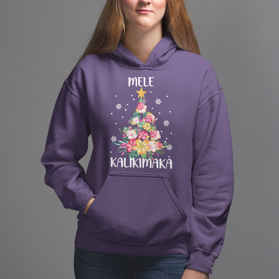 Mele Kalikimaka Hawaiian Christmas Tree Tropical Flower Hoodie TS09 Purple - Polynesian Pride