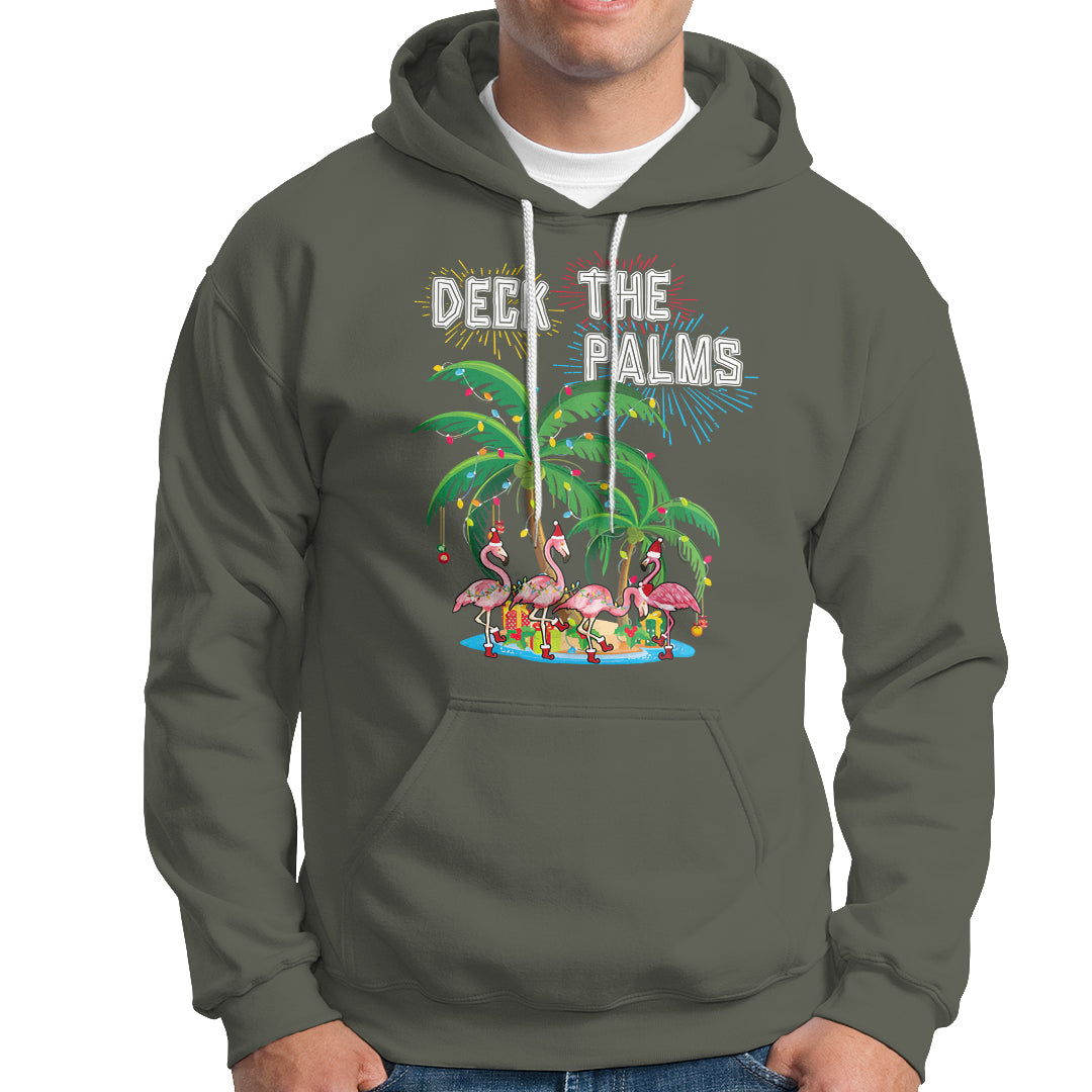 Christmas In Hawaii Hoodie Deck the Palms Firework Merry Christmas Flamingo TS09 Military Green - Polynesian Pride