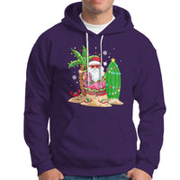 Christmas In Hawaii Hoodie Flamingo Float Xmas Palm Tree Surfboard Cute Santa At Beach TS09 Purple - Polynesian Pride