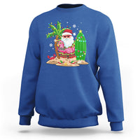 Christmas In Hawaii Sweatshirt Flamingo Float Xmas Palm Tree Surfboard Cute Santa At Beach TS09 Royal Blue - Polynesian Pride