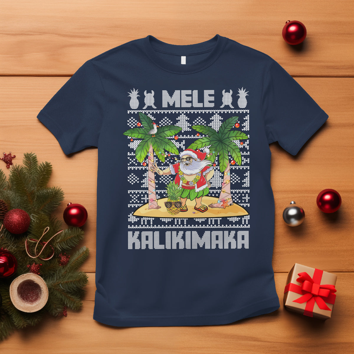 Mele Kalikimaka Santa Hawaiian Christmas Hula Dance T Shirt TS09 Navy - Polynesian Pride