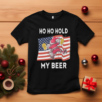 Christmas In Hawaii T Shirt Ho Ho Hold My Beer Drunk Santa USA Flag TS09 Black - Polynesian Pride