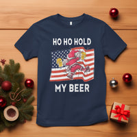 Christmas In Hawaii T Shirt Ho Ho Hold My Beer Drunk Santa USA Flag TS09 Navy - Polynesian Pride