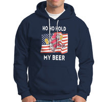 Christmas In Hawaii Hoodie Ho Ho Hold My Beer Drunk Santa USA Flag TS09 Navy - Polynesian Pride
