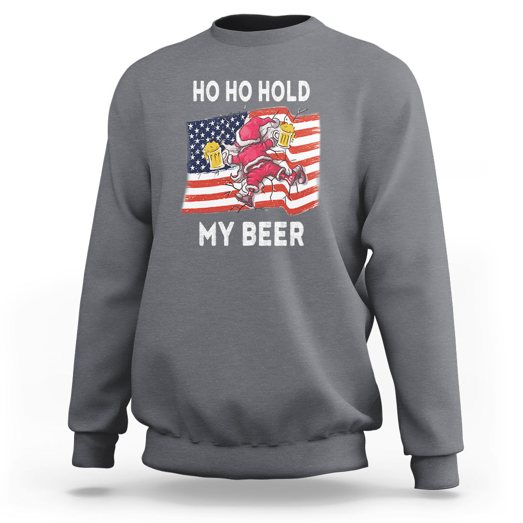 Christmas In Hawaii Sweatshirt Ho Ho Hold My Beer Drunk Santa USA Flag TS09 Charcoal - Polynesian Pride