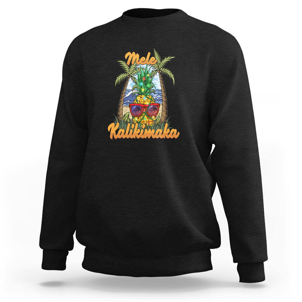 Mele Kalikimaka Christmas In Hawaii Xmas Light Pineapple Sweatshirt TS09 Black - Polynesian Pride