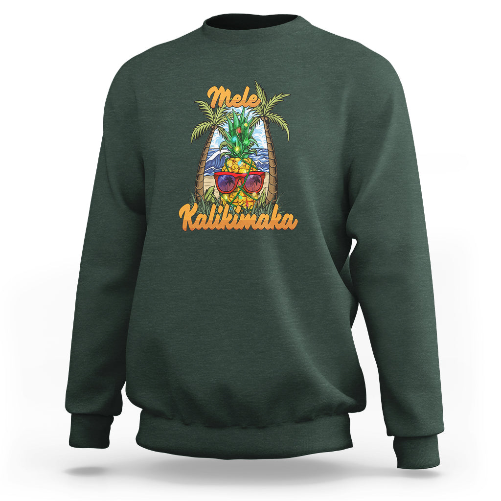 Mele Kalikimaka Christmas In Hawaii Xmas Light Pineapple Sweatshirt TS09 Dark Forest Green - Polynesian Pride