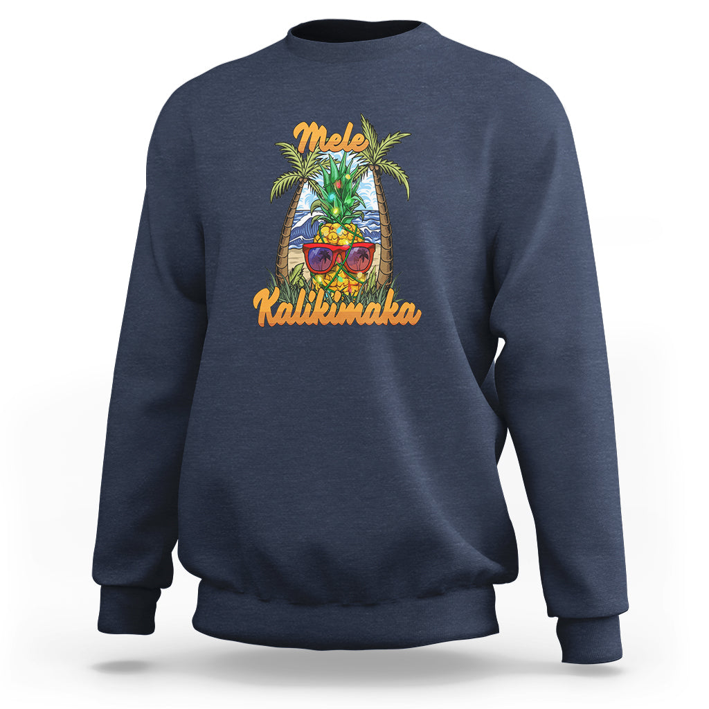 Mele Kalikimaka Christmas In Hawaii Xmas Light Pineapple Sweatshirt TS09 Navy - Polynesian Pride