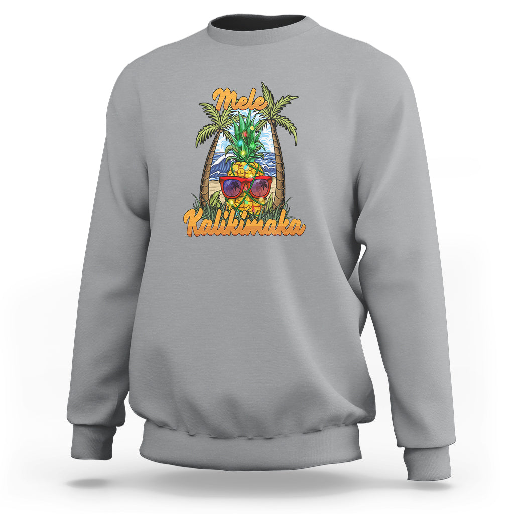 Mele Kalikimaka Christmas In Hawaii Xmas Light Pineapple Sweatshirt TS09 Sport Gray - Polynesian Pride