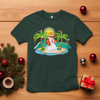 Christmas In Hawaii T Shirt Hawaiian Snowman Xmas Palm Tree At The Beach TS09 Dark Forest Green - Polynesian Pride