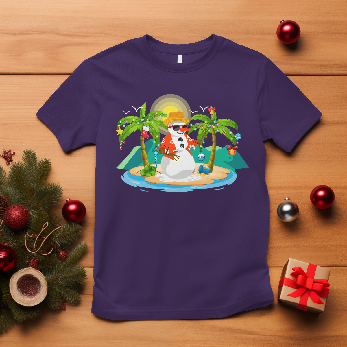 Christmas In Hawaii T Shirt Hawaiian Snowman Xmas Palm Tree At The Beach TS09 Purple - Polynesian Pride