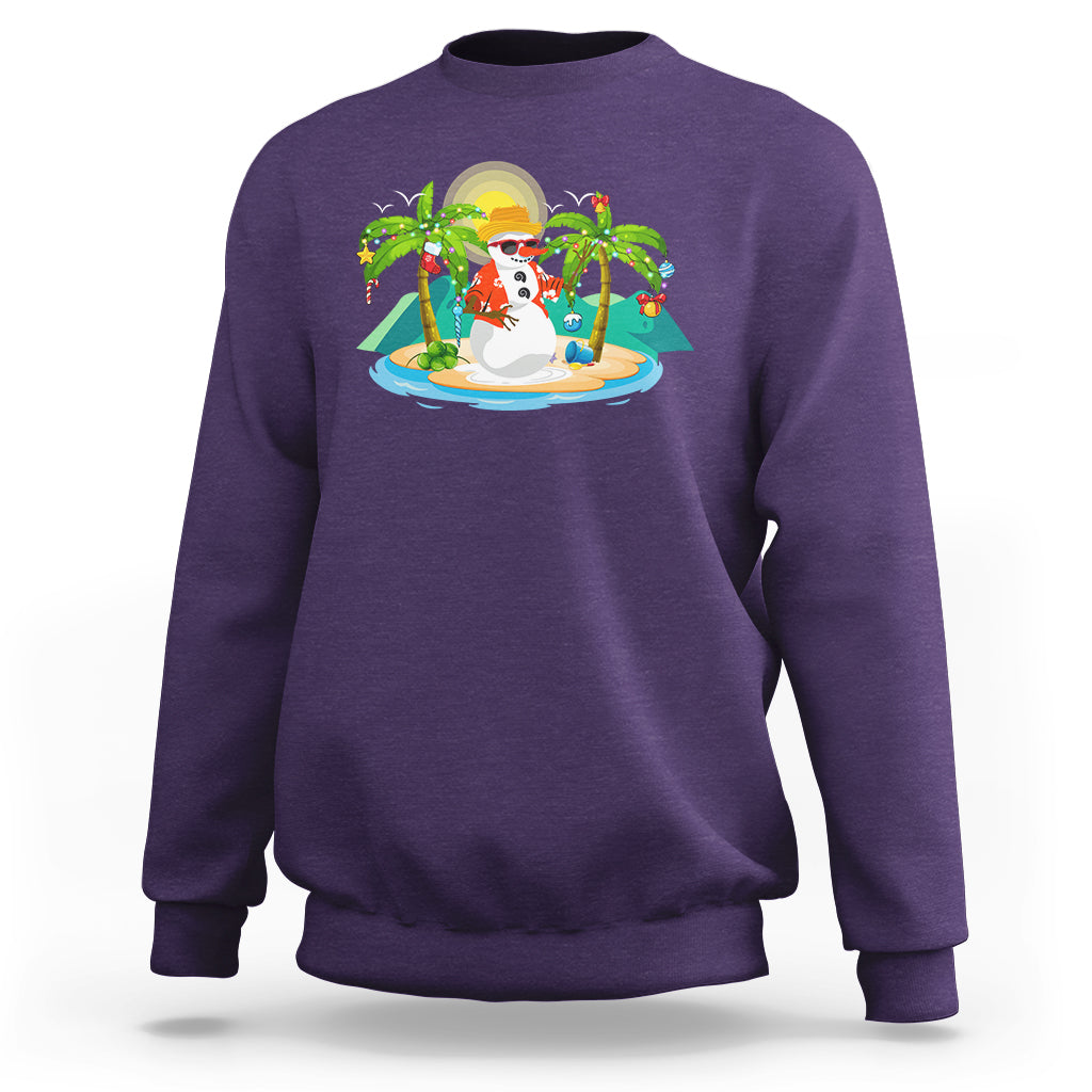 Christmas In Hawaii Sweatshirt Hawaiian Snowman Xmas Palm Tree At The Beach TS09 Purple - Polynesian Pride