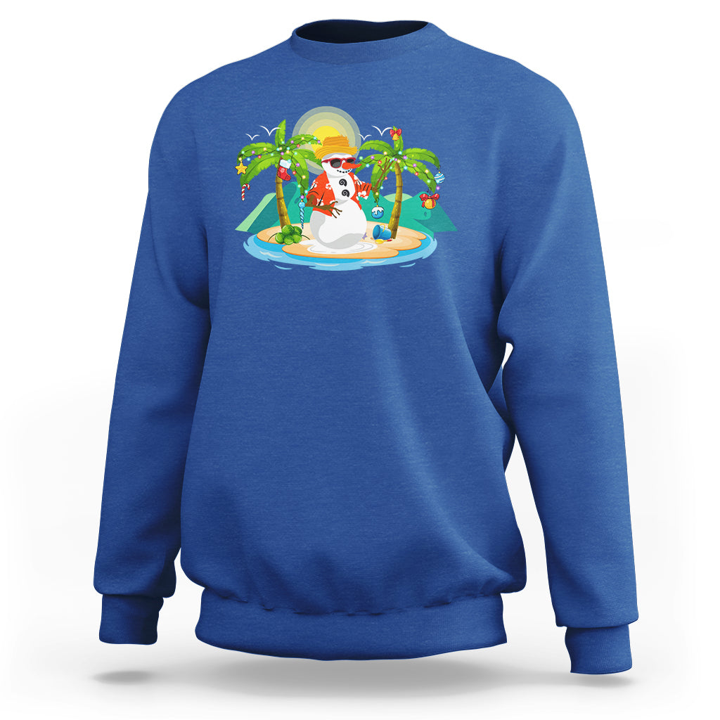 Christmas In Hawaii Sweatshirt Hawaiian Snowman Xmas Palm Tree At The Beach TS09 Royal Blue - Polynesian Pride