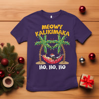 Christmas In Hawaii T Shirt Meowy Kalikimaka Cat Chillin' Ho Ho Ho Xmas Palm Tree TS09 Purple - Polynesian Pride