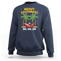 Christmas In Hawaii Sweatshirt Meowy Kalikimaka Cat Chillin' Ho Ho Ho Xmas Palm Tree TS09 Navy - Polynesian Pride