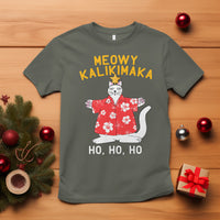 Christmas In Hawaii T Shirt Meowy Kalikimaka Hawaiian Cat Ho Ho Ho Xmas Tree TS09 Military Green - Polynesian Pride