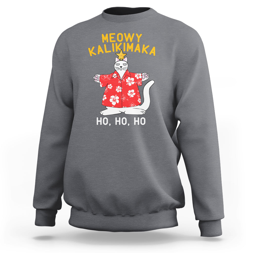 Christmas In Hawaii Sweatshirt Meowy Kalikimaka Hawaiian Cat Ho Ho Ho Xmas Tree TS09 Charcoal - Polynesian Pride