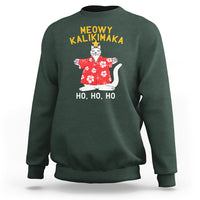 Christmas In Hawaii Sweatshirt Meowy Kalikimaka Hawaiian Cat Ho Ho Ho Xmas Tree TS09 Dark Forest Green - Polynesian Pride