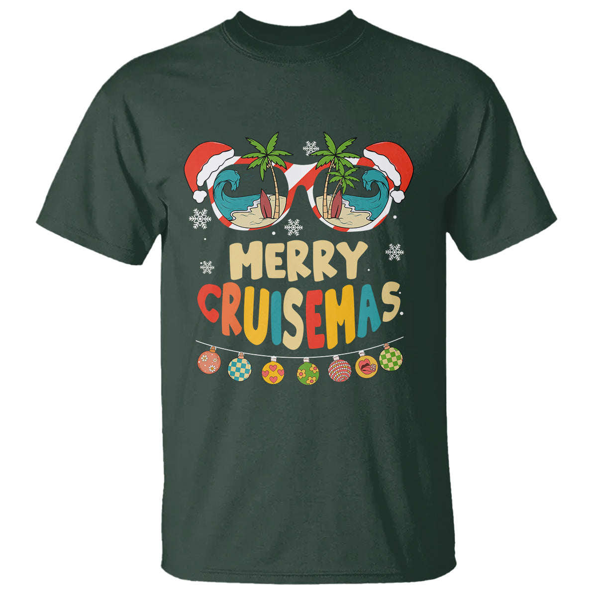 Merry Cruisemas Hawaiian Christmas Palm Tree Sunglass T Shirt TS09 Dark Forest Green - Polynesian Pride