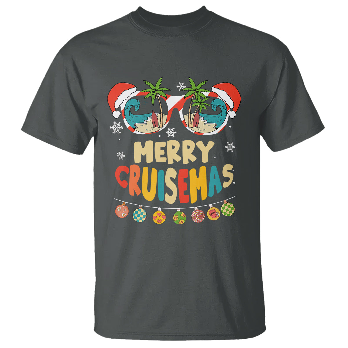 Merry Cruisemas Hawaiian Christmas Palm Tree Sunglass T Shirt TS09 Dark Heather - Polynesian Pride