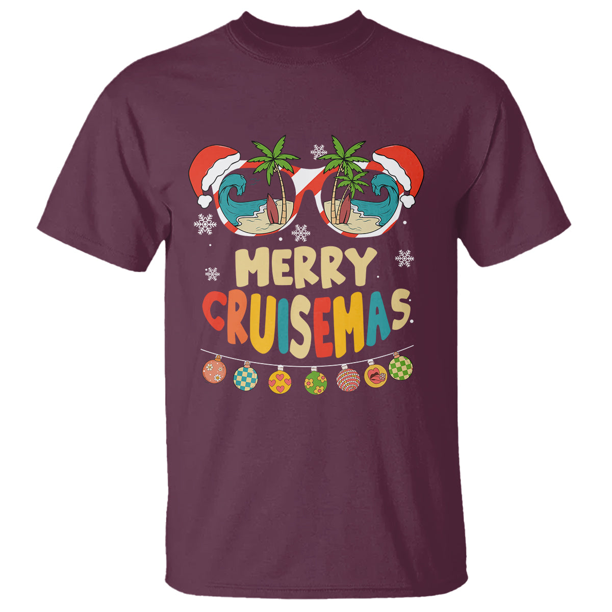 Merry Cruisemas Hawaiian Christmas Palm Tree Sunglass T Shirt TS09 Maroon - Polynesian Pride
