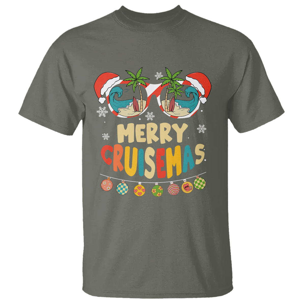 Merry Cruisemas Hawaiian Christmas Palm Tree Sunglass T Shirt TS09 Military Green - Polynesian Pride
