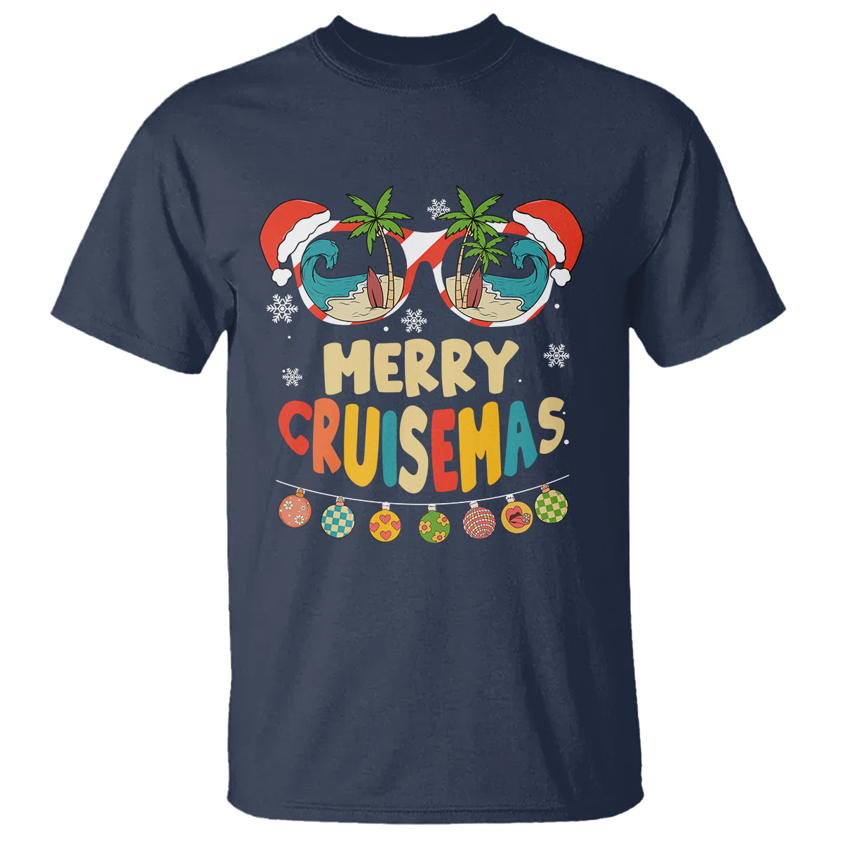 Merry Cruisemas Hawaiian Christmas Palm Tree Sunglass T Shirt TS09 Navy - Polynesian Pride