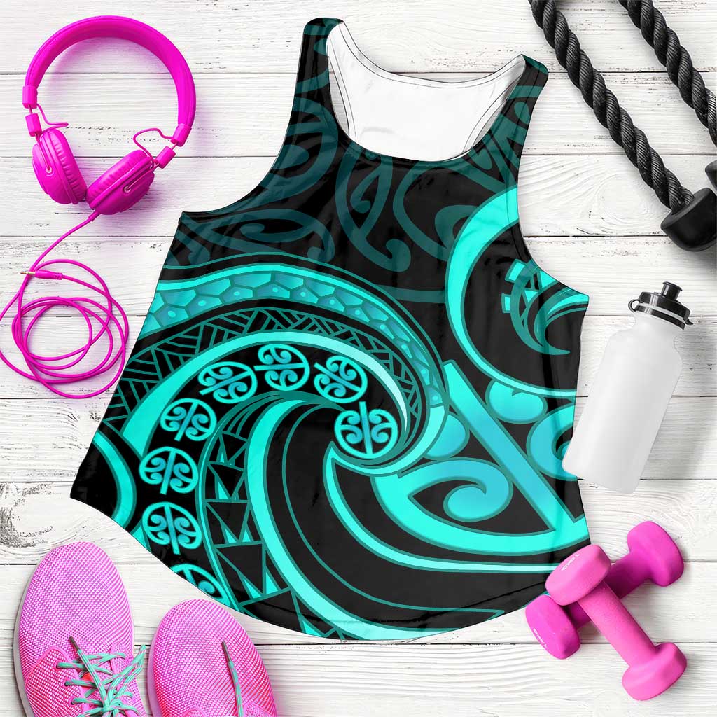 Turquoise New Zealand Mangopare Women Racerback Tank Aotearoa Maori Koru Style LT14 Turquoise - Polynesian Pride