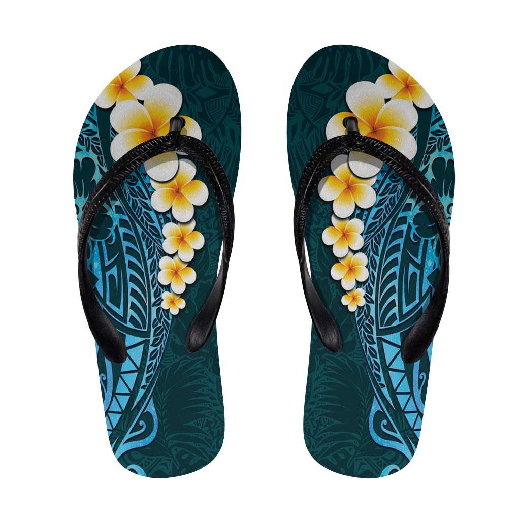 Turquoise Polynesia Flip Flops Plumeria Tropical Leaves Galaxy Polynesian Art LT14 Turquoise - Polynesian Pride