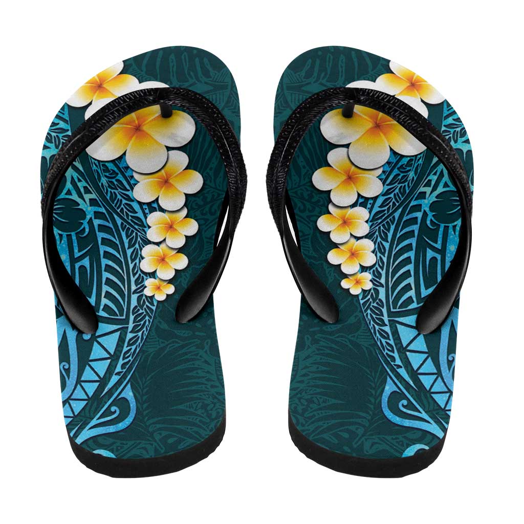 Turquoise Polynesia Flip Flops Plumeria Tropical Leaves Galaxy Polynesian Art LT14 - Polynesian Pride