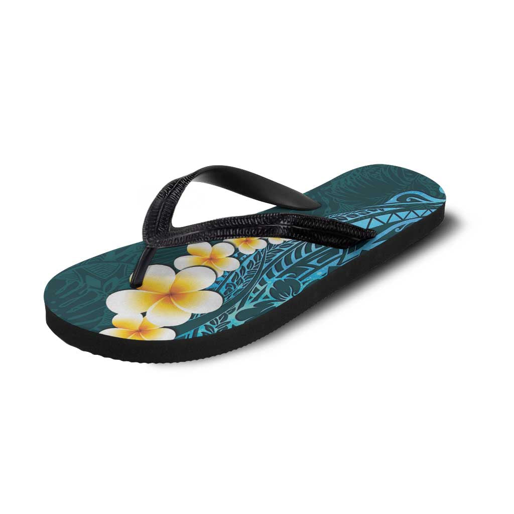 Turquoise Polynesia Flip Flops Plumeria Tropical Leaves Galaxy Polynesian Art LT14 - Polynesian Pride