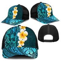 Turquosie Polynesia Baseball Net Cap Plumeria Tropical Leaves With Galaxy Polynesian Art - Polynesian Pride