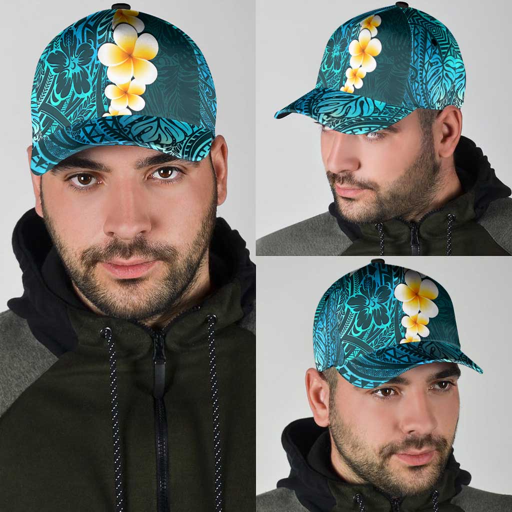 Turquosie Polynesia Classic Cap Plumeria Tropical Leaves With Galaxy Polynesian Art LT14