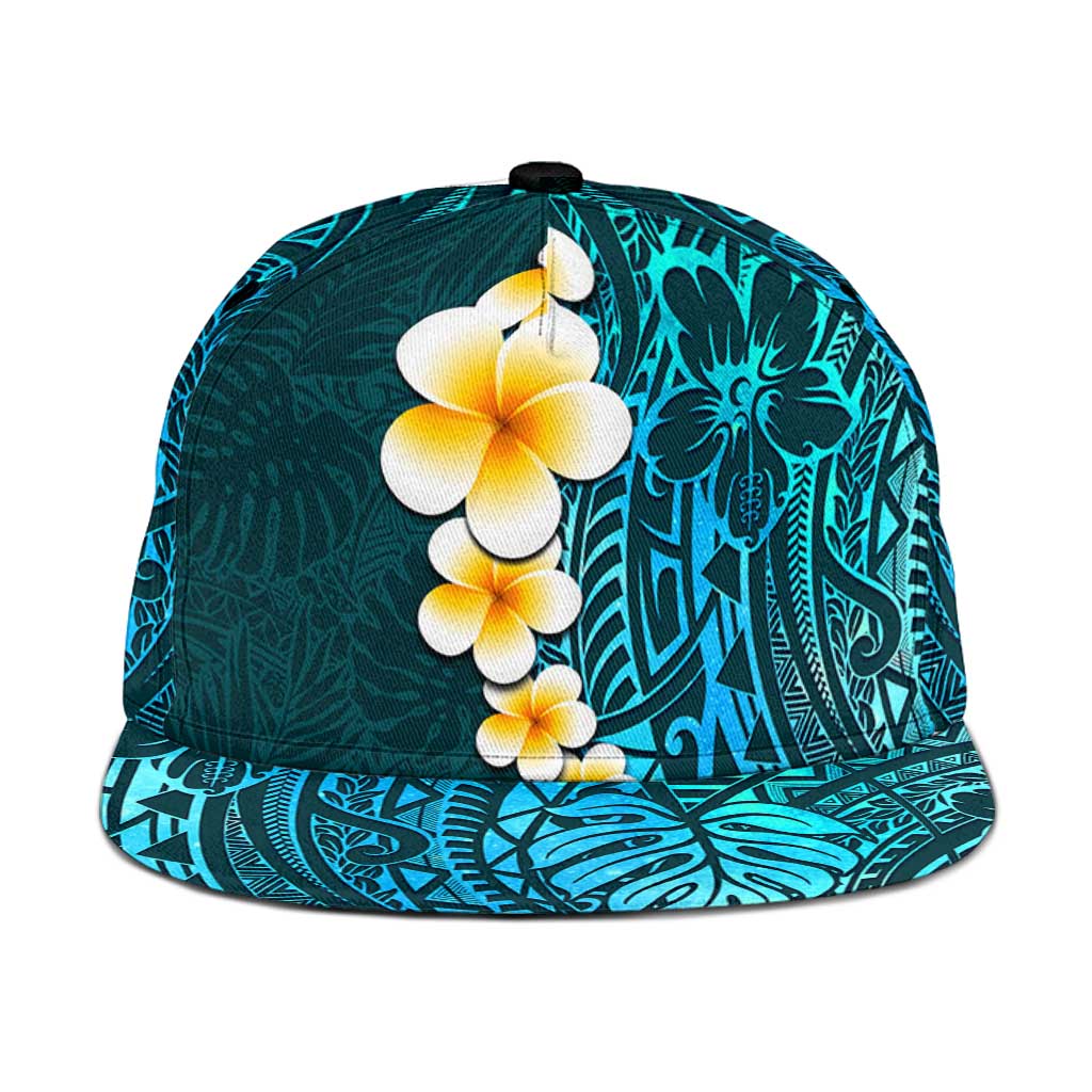 Turquosie Polynesia Snapback Cap Plumeria Tropical Leaves With Galaxy Polynesian Art - Polynesian Pride