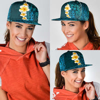 Turquosie Polynesia Snapback Cap Plumeria Tropical Leaves With Galaxy Polynesian Art - Polynesian Pride
