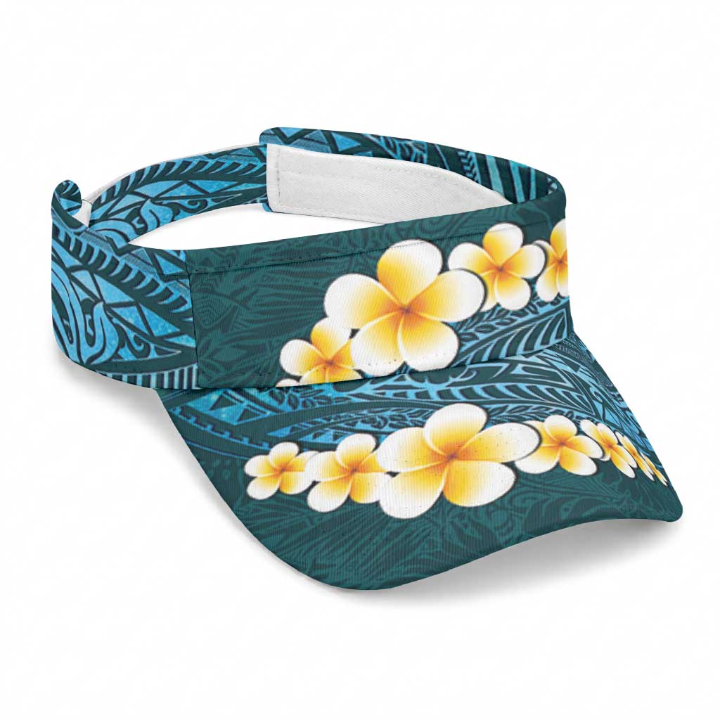 Turquosie Polynesia Sun Visor Cap Plumeria Tropical Leaves With Galaxy Polynesian Art