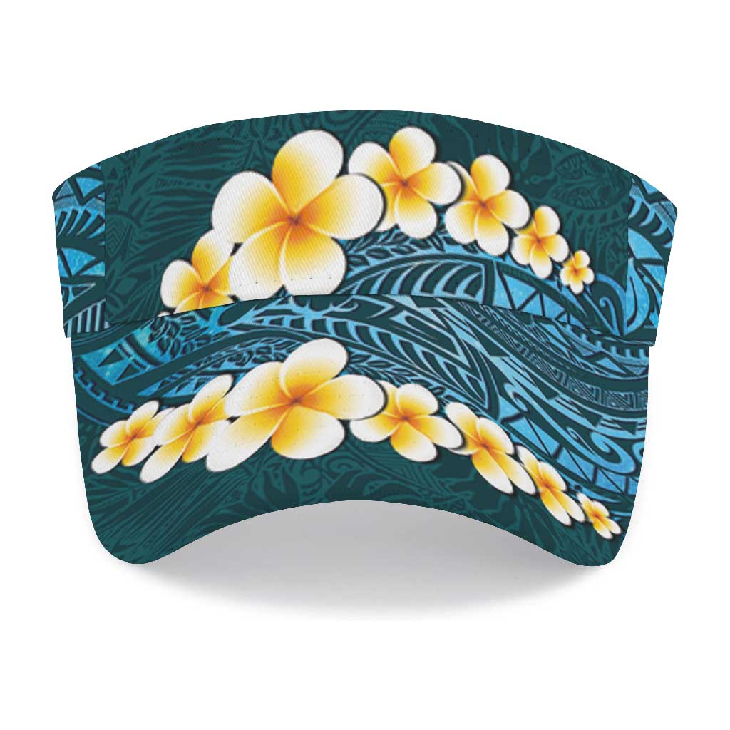 Turquosie Polynesia Sun Visor Cap Plumeria Tropical Leaves With Galaxy Polynesian Art