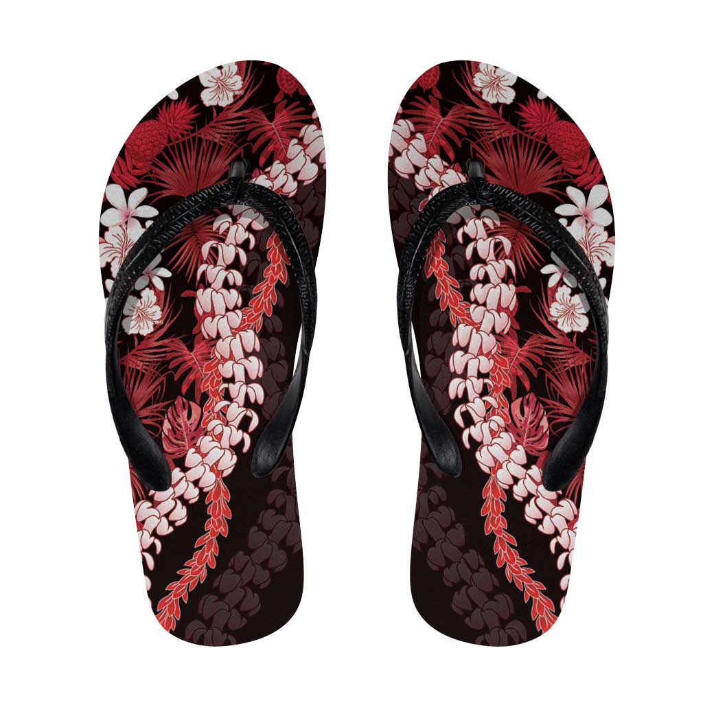 Ulaula Aloha Hawaii Lei Flip Flops Tropical Flowers Elegant Vibe LT14 Red - Polynesian Pride