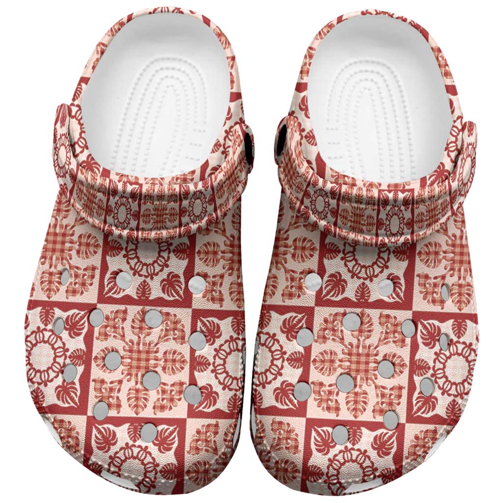 Ulaula Palaka Quilt Hawaii Clogs Shoes Hawaiian Tropical Monstera Sea Turtle LT14 Red - Polynesian Pride
